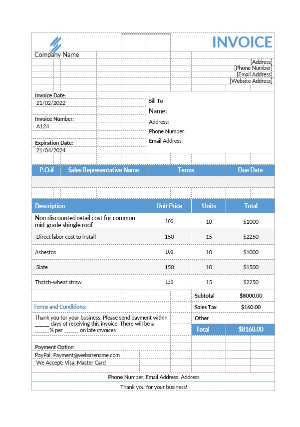 Roofing Estimate Invoice Template PSD template
